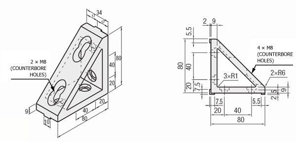 Triangle 90 degree Brackets for 8 series (groove width 10 mm): Related images