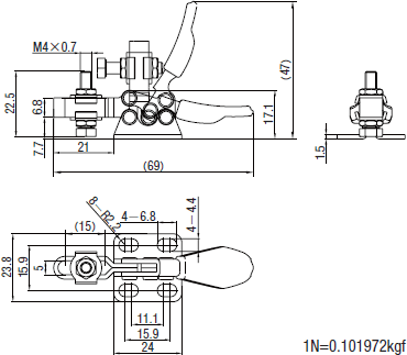 (Economic Type) Bottom Fixed Closing Pressure of Horizontal Toggle Clamp 264N Dimensional Drawing