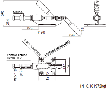 (Economic Type) Side Fixed Closing Pressure of Side Push Type Toggle Clamp 2270N Dimensional Drawing
