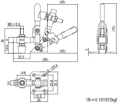 (Economic Type) Bottom Fixed Closing Pressure of Vertical Toggle Clamp 441N Dimensional Drawing