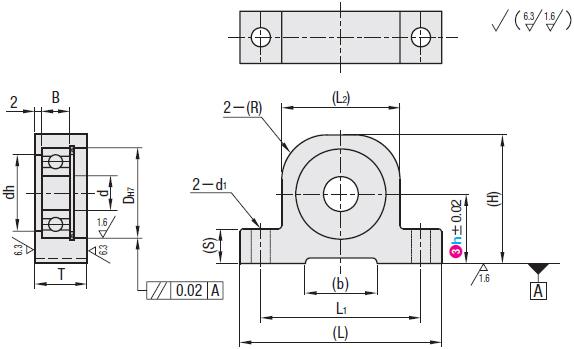 Economic type Bearing with housing T-shaped Dimensional drawing
