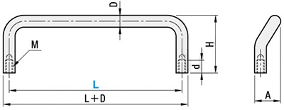 Small-diameter angled handle Dimensional drawing reference