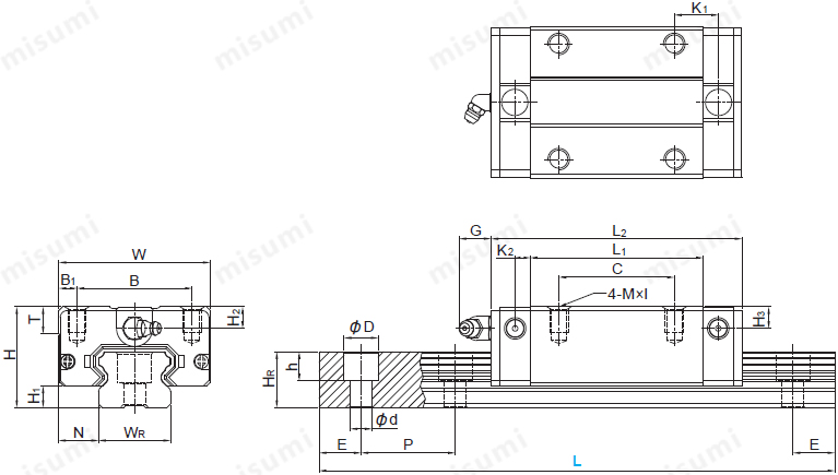 MISUMI Medium Linear Guide Slider dimension drawing