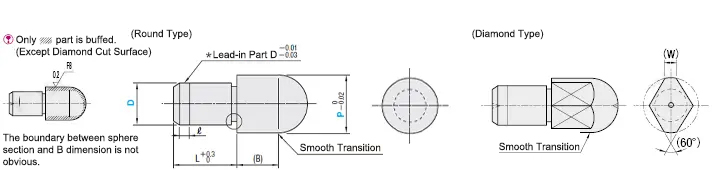 MISUMI Locating Pin Specifications and Dimensional Drawing Large Head Round