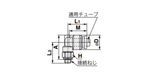 Elbow Union Fitting: KQG2L outline drawing (with M5)