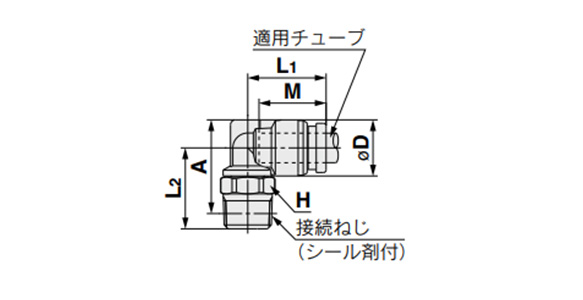 Elbow Union Fitting: KQG2L outline drawing (with R)