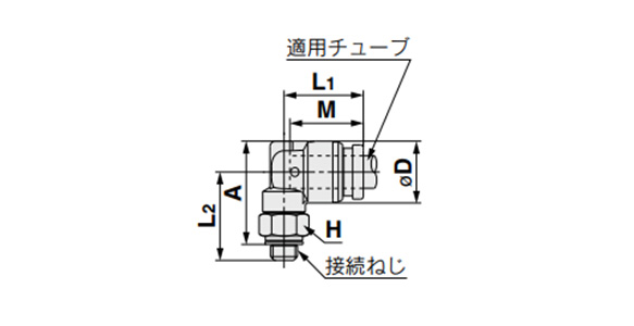Elbow Union Fitting: KQG2L Outline Drawing (With 10-32UNF)