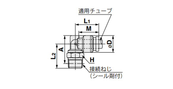 Elbow Union Fitting: KQG2L outline drawing (with NPT)