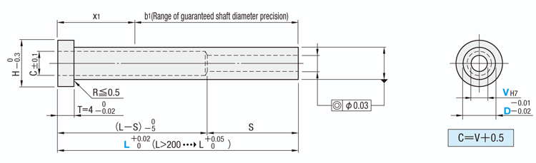 ストレ—トエジェクタスリ—ブ -SKD61+窒化/同軸度◎0.03/ツバ厚4 mm/全長指定タイプ- 