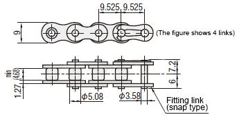 Drawing ระบุขนาดของโซ่ 06C (ANSI35)