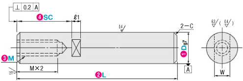 MISUMI เพลาเชิงเส้นนำทาง ปลายด้านหนึ่งเจาะเกลียวใน เพลาหมุน เพลากลวง แท่งชุบโครเมียม
