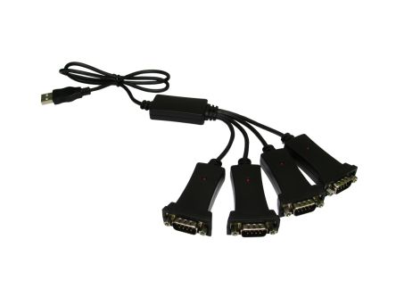 RS PRO 4 พอร์ตเชื่อมต่อ USB กับ DB 9, USB 2.0 อแดปเตอร์/ตัวแปลง สายไฟ อนุกรม USB