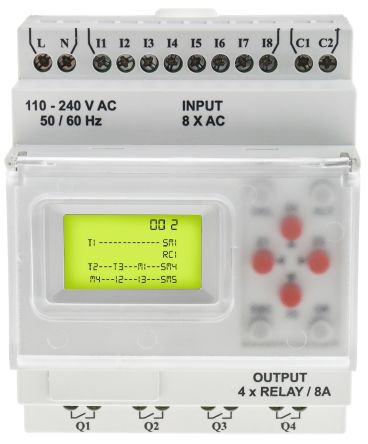 โมดูล ลอจิก RS PRO - 8 อินพุต, 4 เอาต์พุต, ดิจิตอล, รีเลย์, เครือข่าย ModBus, อินเทอร์เฟซคอมพิวเตอร์, ชนิดดิจิตอล, 110 ถึง 240 V AC