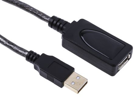 RS PRO เกลียวนอก USB A ถึง USB A ตัวเมีย สายต่อ สายไฟ, USB 2.0, 12 ม