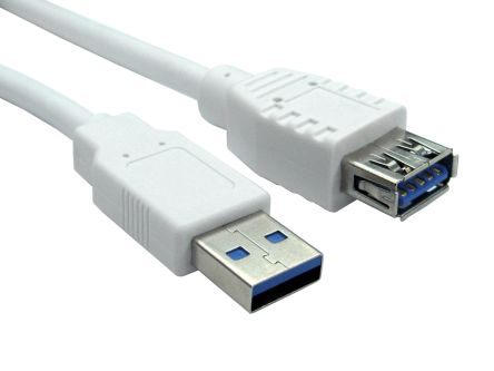 RS PRO เกลียวนอก USB A ถึง USB A ตัวเมีย สายต่อ สายไฟ, USB 3.0, 1.8 ม