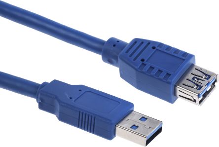 RS PRO เกลียวนอก USB A ถึง USB A ตัวเมีย สายต่อ สายไฟ, USB 3.0, 1 ม