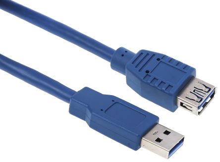 RS PRO เกลียวนอก USB A ถึง USB A ตัวเมีย สายต่อ สายไฟ, USB 3.0, 5 ม