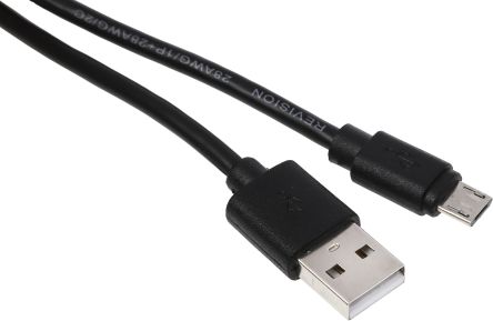RS PRO เกลียวนอก สาย USB A ถึง micro USB B เกลียวนอก , สายไฟ 2.0, 1.8 ม., เปลือก สีดำ
