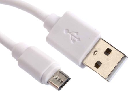 RS PRO เกลียวนอก สาย USB A ถึง micro USB B เกลียวนอก , สายไฟ 2.0, 1.8 ม., เปลือก สีขาว