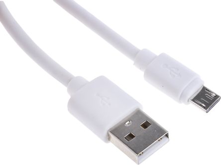 RS PRO เกลียวนอก สาย USB A ถึง micro USB B เกลียวนอก , สายไฟ 2.0, 150 มม., เปลือก สีขาว