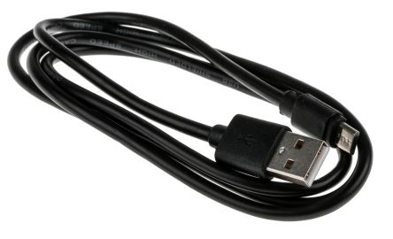 RS PRO เกลียวนอก สาย USB A ถึง micro USB B เกลียวนอก , สายไฟ 2.0, 1 ม., เปลือก สีดำ