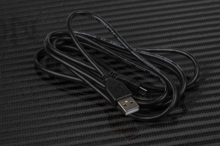 RS PRO เกลียวนอก สาย USB A ถึง mini สายไฟ B เกลียวนอก , USB 2.0 ยาว 2 ม. เปลือก สีดำ