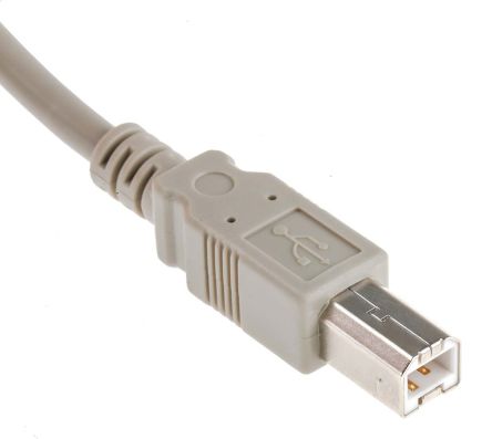 RS PRO เกลียวนอก สาย USB A ถึง USB B เกลียวนอก , สายไฟ 2.0, 1 ม., เปลือก สีเทา