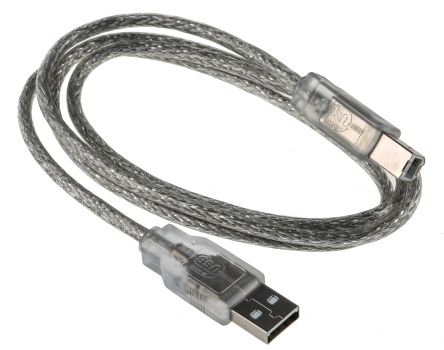 RS PRO เกลียวนอก สาย USB A ถึง USB B เกลียวนอก , สายไฟ 2.0, 1 ม., เปลือก ใส