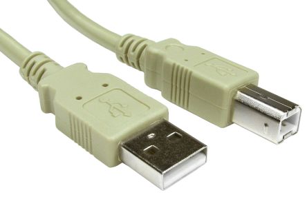 RS PRO เกลียวนอก สาย USB A ถึง USB B เกลียวนอก , สายไฟ 2.0, 3 ม., เปลือก สีเทา