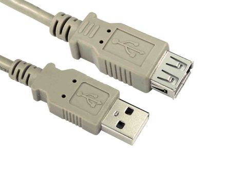 RS PRO เกลียวนอก USB ต่อ USB ตัวเมีย สายต่อ สายไฟ, USB 2.0, 2 ม