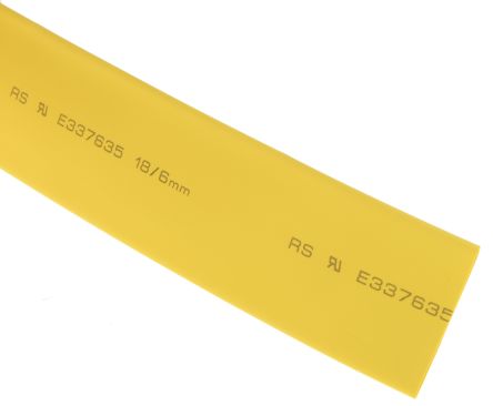 ท่อ การหดตัวด้วยความร้อน RS PRO สีเหลือง เส้นผ่านศูนย์กลางปลอก 18 มม. x ยาว 3 ม. อัตราส่วน 3:1