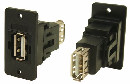 RS PRO แบบ แบบตรง ตัว อุปกรณ์ติดตั้งตู้ ซ็อกเก็ต/ช่องเสียบ กับ ซ็อกเก็ต/ช่องเสียบ ประเภท A ถึง A คอนเนคเตอร์ USB 2.0 (218-8308)