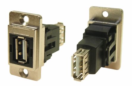RS PRO แบบ แบบตรง ตัว อุปกรณ์ติดตั้งตู้ ซ็อกเก็ต/ช่องเสียบ กับ ซ็อกเก็ต/ช่องเสียบ ประเภท A ถึง A คอนเนคเตอร์ USB 2.0 (235-4754)