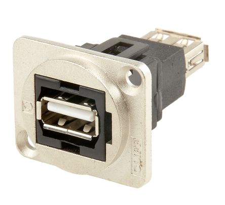 RS PRO แบบ แบบตรง ตัว อุปกรณ์ติดตั้งตู้ ซ็อกเก็ต/ช่องเสียบ USB คอนเนคเตอร์ A 2.0 (907-5637)