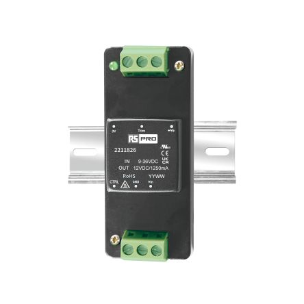 พาวเวอร์ซัพพลาย รางปีกนก (DIN Rail) RS PRO อินพุต 9 ถึง 36 V DC, เอาต์พุต 12 V DC , 1.25 A 15W