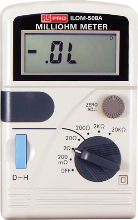RS PRO โอห์มมิเตอร์, การวัดค่าความต้านทานสูงสุด 20000 Ω, ความ ความละเอียด ในการวัดค่าความต้านทาน 100µΩ, การวัดประเภท 4
