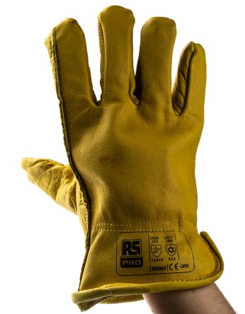 RS PRO ถุงมือปฏิบัติงาน หนังสีเหลือง เบอร์ 9 ขนาดใหญ่ 2 ถุงมือ