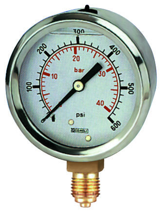 RS PRO เกจวัดแรงดัน เกลียวออกด้านล่าง BSP 1/4 1000 psi, ต่ำสุด 0 psi