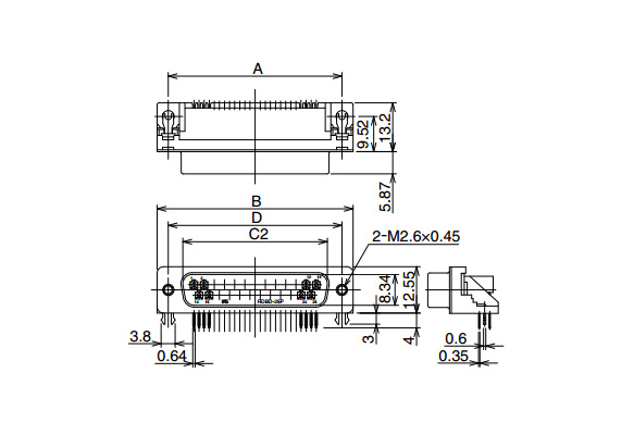 Drawing แสดงโครงร่าง *แผนภาพแสดง RDBD-25PE1/M2.6(55) สกรูเชื่อมต่อรูปหกเหลี่ยม: ไม่มีให้ (สามารถเลือกสกรูล็อคเฉพาะได้ตามการใช้งาน) อุปกรณ์ต่อสายดิน (ชิ้นส่วนยึด PCB): พร้อมพินล็อคแบบง่ายเพื่อล็อค PCB ชั่วคราว, ความหนาของ PCB ที่ใช้ได้: 1.6 มม., หมายเหตุ: ไม่สามารถใช้เกลียว HD-LN ได้