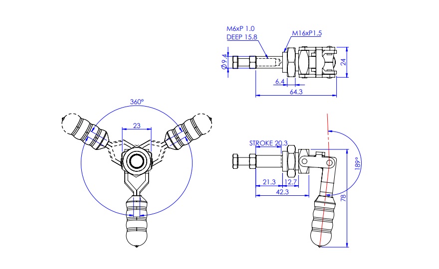 ท็อกเกิ้ลแคลมป์ - ชนิดดัน-ดึง - ฐานหน้าแปลน, ระยะเคลื่อนที่ 20.3 มม., แขนตรง GH-36202M/GH-36202-MSS 