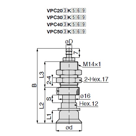 Long สโตรค/ระยะเคลื่อนที่ Slip Resistance Type VPC ข้อต่อท่อลมแบบหัวผ่า Fittings Type with Cover