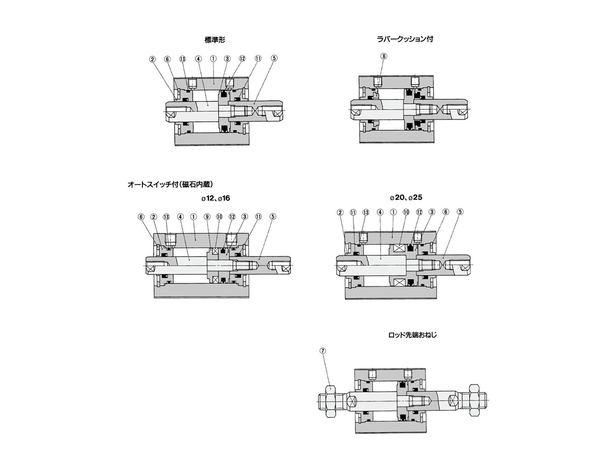 รูปทรงกระบอกขนาดกะทัดรัดชนิดมาตรฐานแบบ Double Acting Double Rod CQSW Series