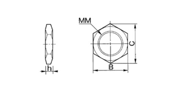 Drawing ระบุขนาดของนัทหกเหลี่ยมสำหรับโช้คซับแรงกระแทก ชนิดสั้น ซีรีส์ RBQ