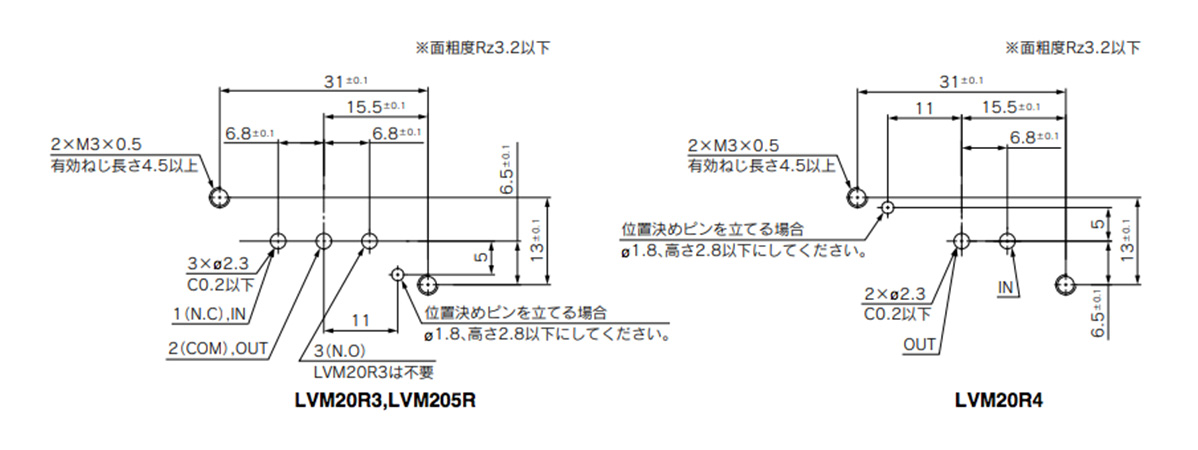 LVM20R3- □□ - □ (NC) / LVM20R4- □□ - □ (NO) / LVM205R- □□ - □ (สากล) ภาพขนาดส่วนต่อประสานที่แนะนำ