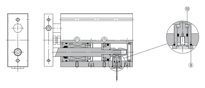Drawing แสดงโครงสร้างของชุดซีล รุ่น CXSRL/CXSRM สำหรับกระบอกสูบก้านคู่ ซีรีส์ CXS
