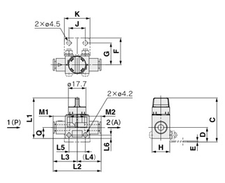 Drawing ของวาล์วฟิงเกอร์, ซีรีส์ VHK-A, 1(P)/2(A) - ฟิตติ้งสวมเร็ว