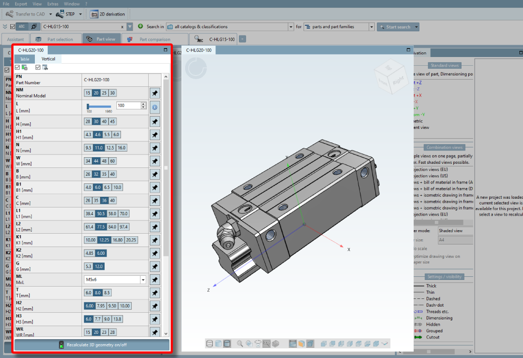สามารถเลือกสินค้าที่ต้องการใช้ 3D CAD จากรายการที่แสดง และเลือกเสปกสินค้าเพิ่มเติมที่ช่องด้านซ้ายมือ 