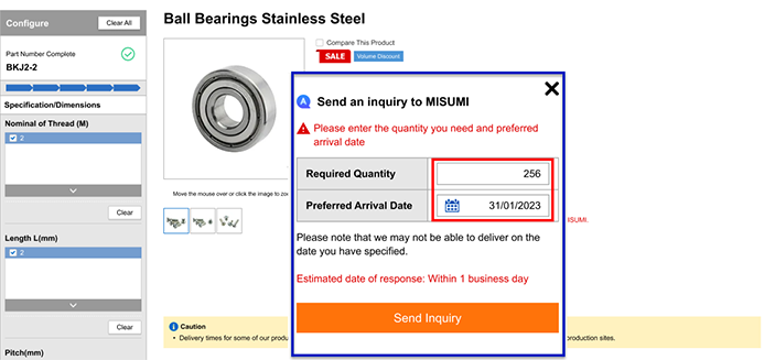 Input quantity and delivery date