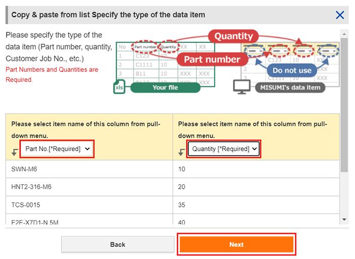 select item name for each column