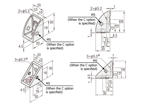 5 Series (groove width 6 mm) - For single row grooves - Reversed bracket with protrusion: Related images